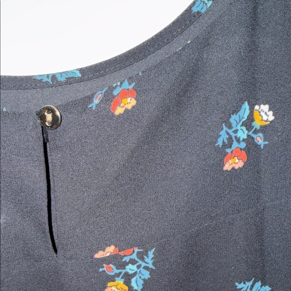 LOFT Black Floral Long-Sleeve Blouse with Red and Blue Accents - Picture 6 of 7